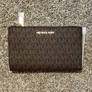 Michael Kors Adele Leather Smartphone Wallet, Double Zip Wristlet, Brown